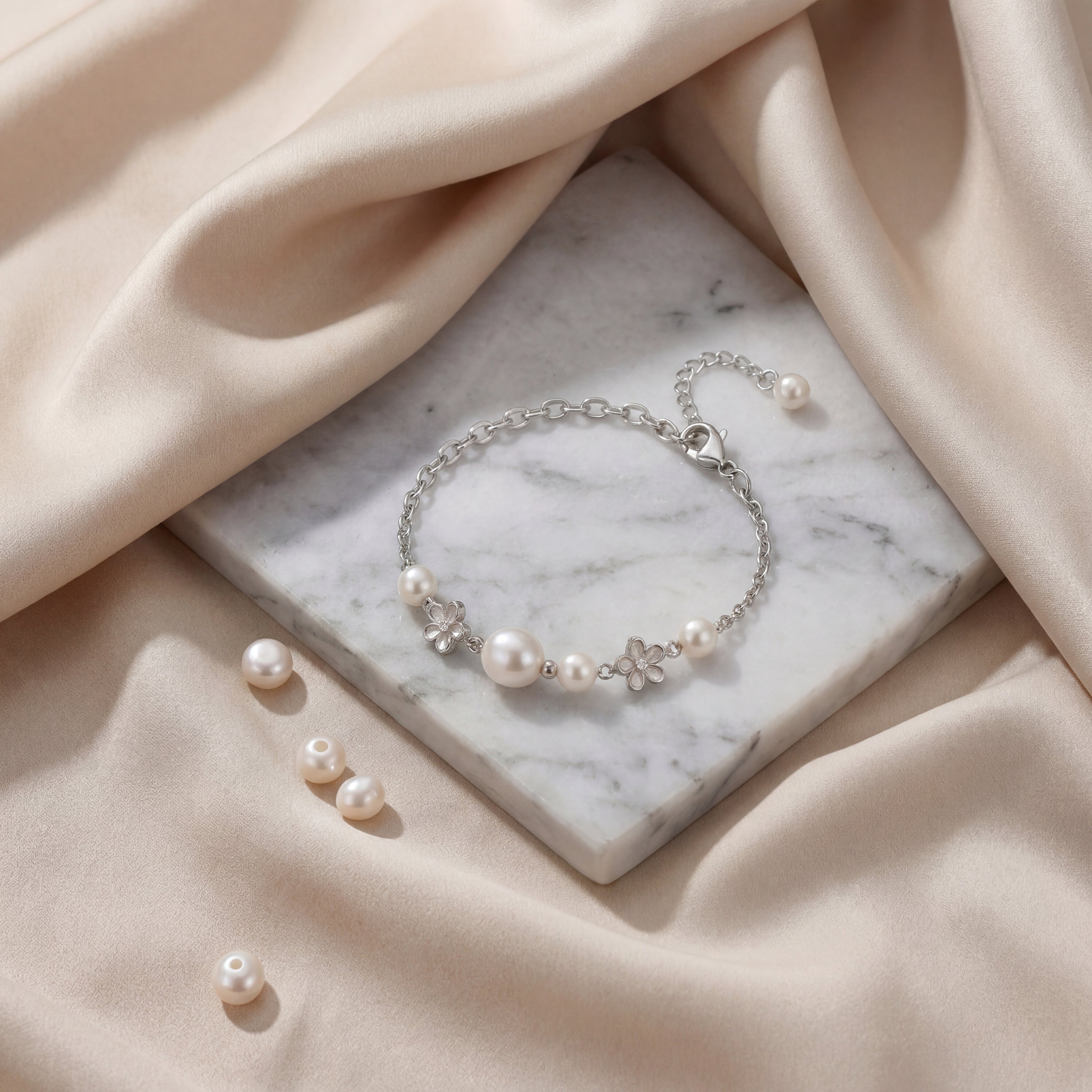 Floral Pearl Chain Bracelet