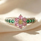 ⚡ 90% OFF Flash Sale:The Heritage Blossom: Pink & Emerald-Hued Moissanite Ring