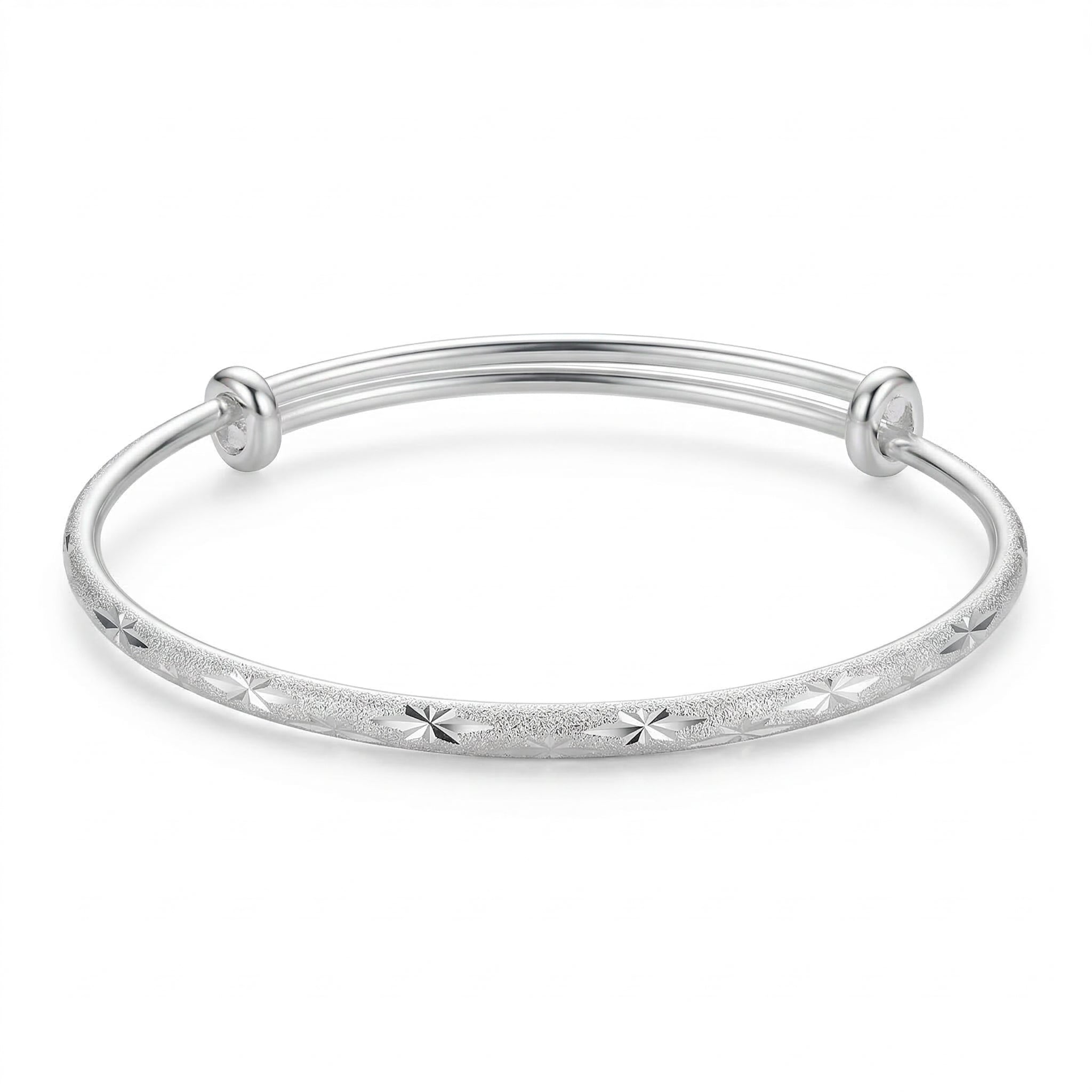 Minimalist Textured Silver-Tone Bangle