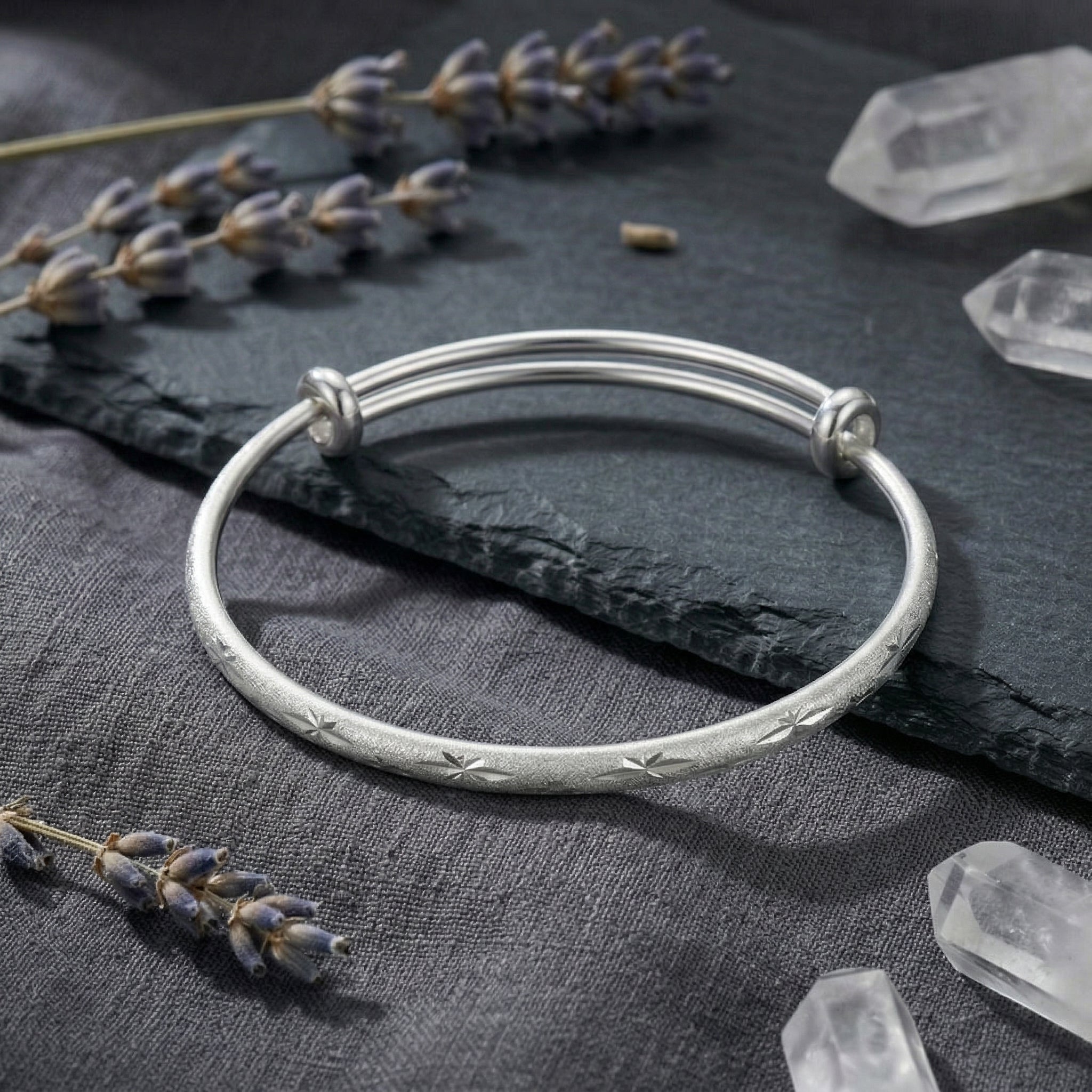Minimalist Textured Silver-Tone Bangle