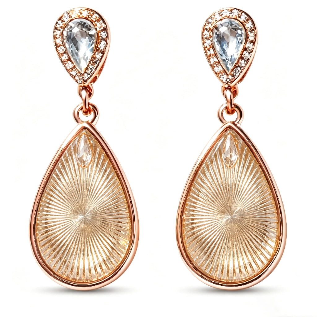 Rose Gold Radiant Sunburst Teardrop Earrings
