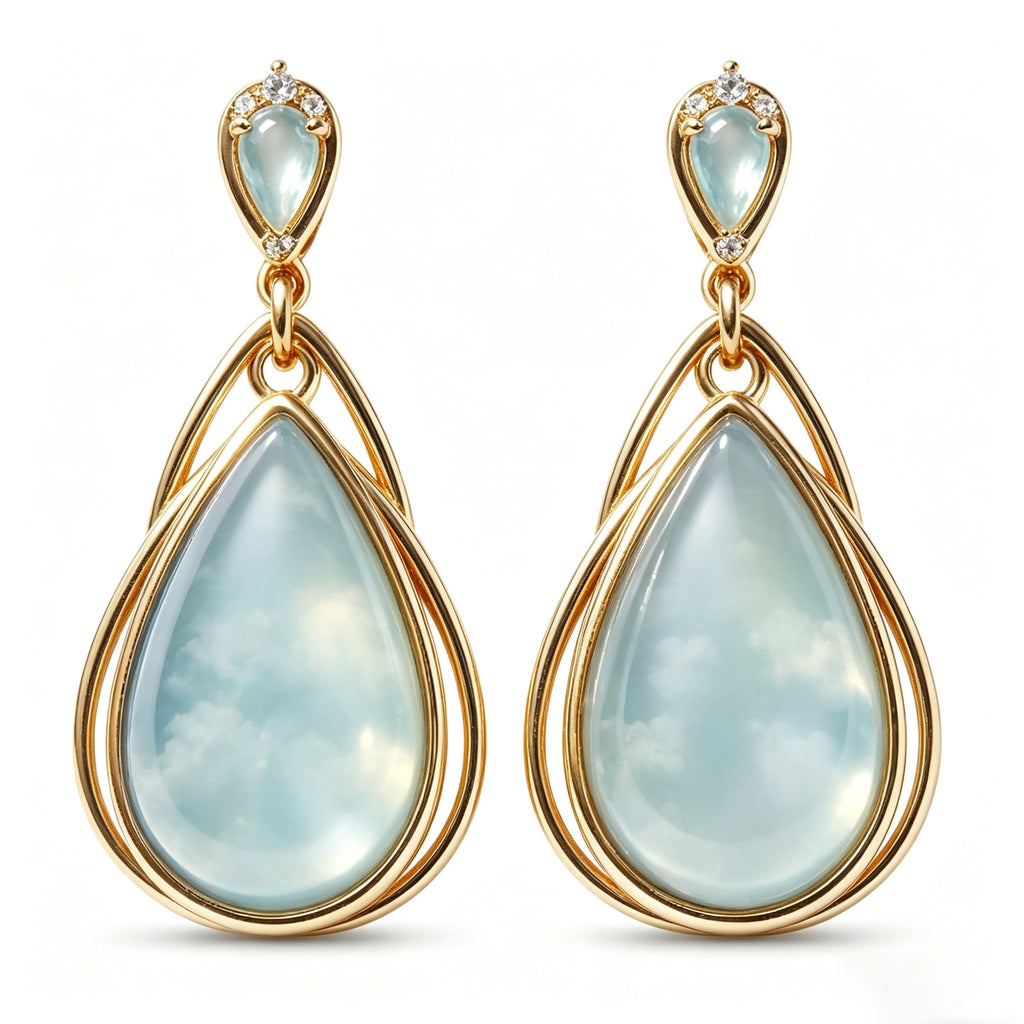 Ethereal Azure Teardrop Gold Earrings