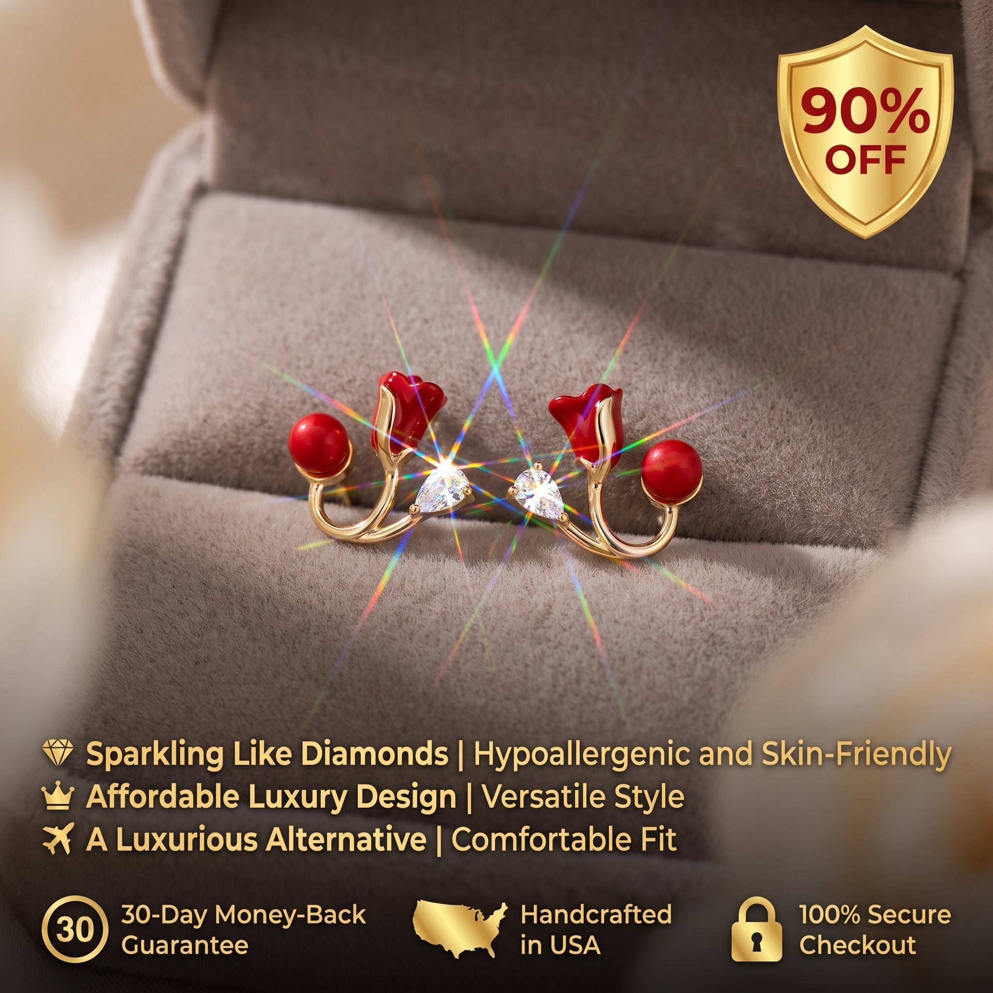 ⚡ 90% OFF Flash Sale:The Crimson Bloom: Moissanite & Pearl Vine Earrings