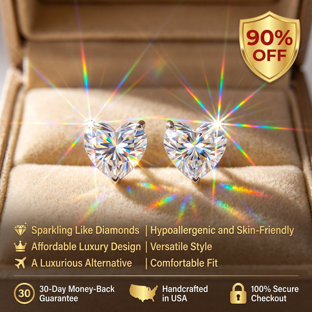 ⚡ 90% OFF Flash Sale: The Radiant Heart: Flawless Moissanite Stud Earrings