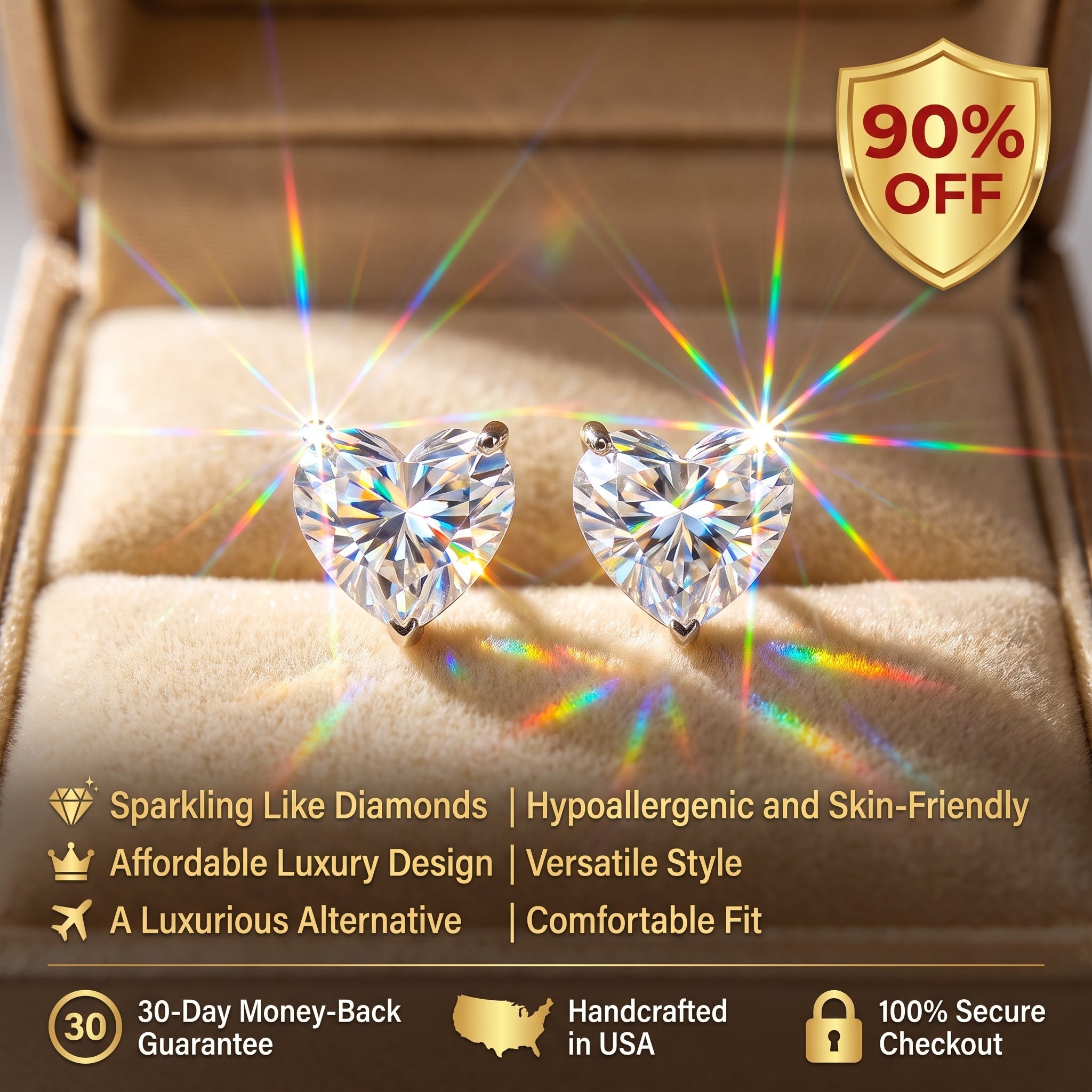 ⚡ 90% OFF Flash Sale: The Radiant Heart: Flawless Moissanite Stud Earrings
