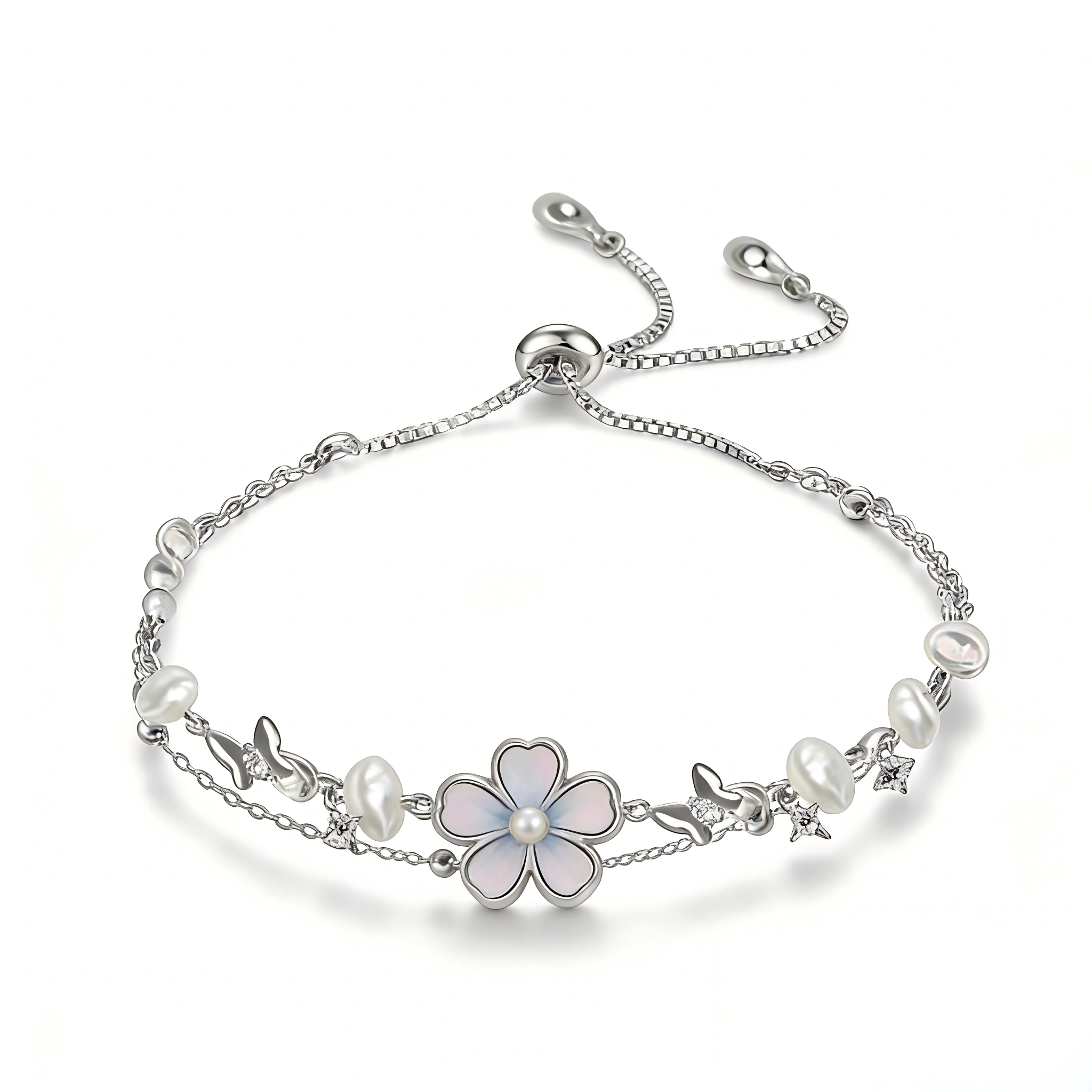 Pearl Flower Layered Adjustable Bracelet