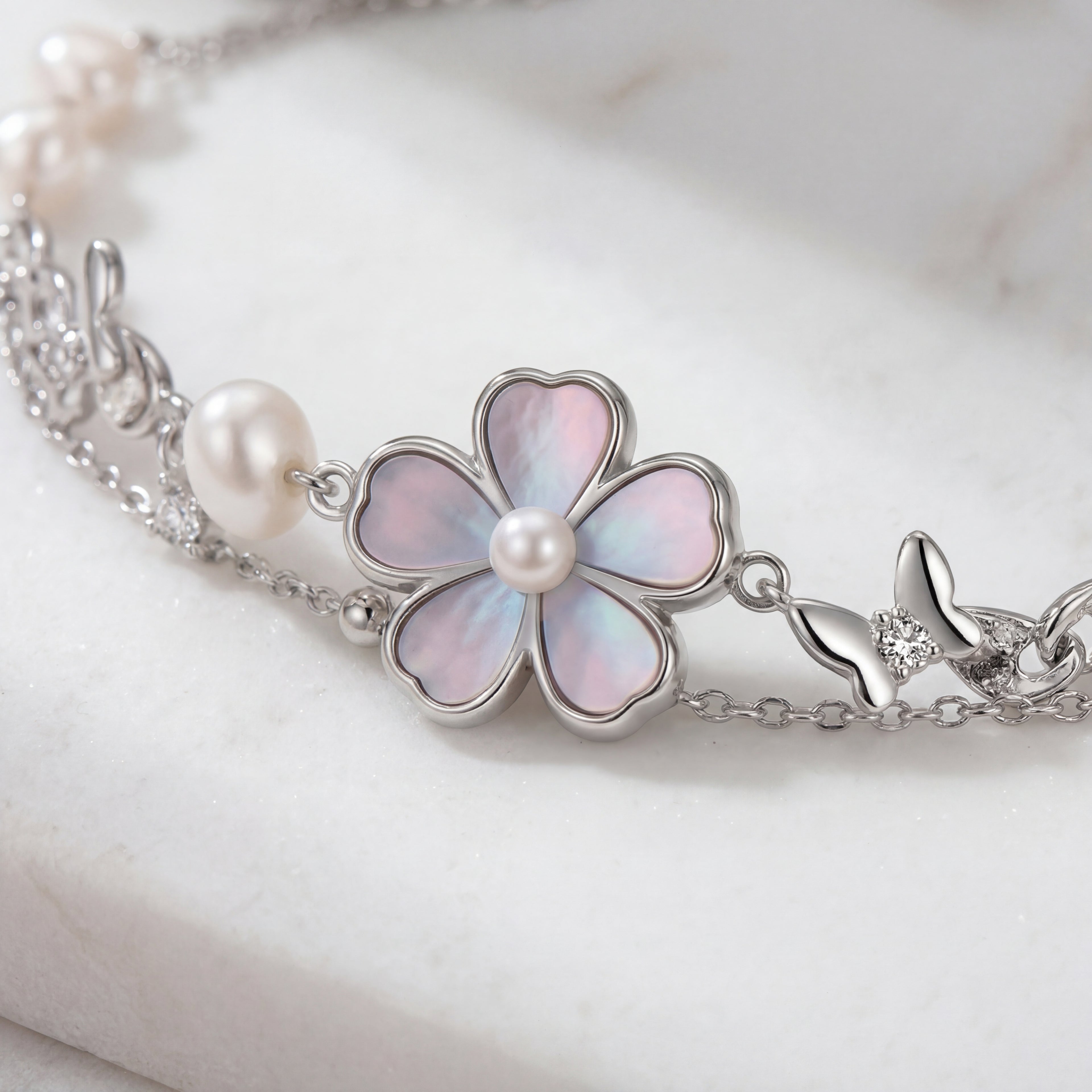 Pearl Flower Layered Adjustable Bracelet