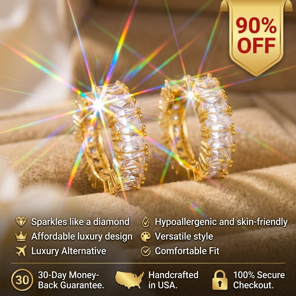 🔥90% OFF Flash Sale:The Radiant Eternity: Emerald-Cut Moissanite Gold Hoops
