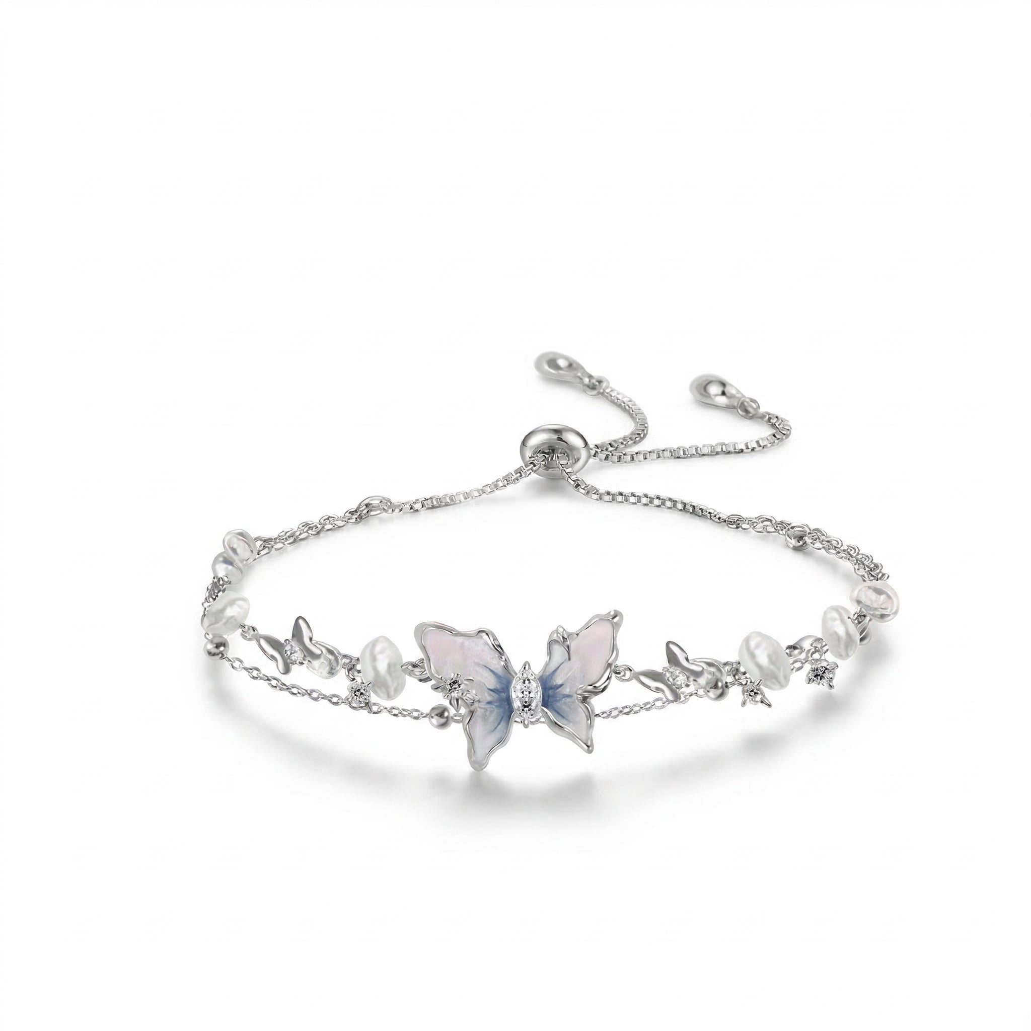 Butterfly Pearl Layered Adjustable Bracelet