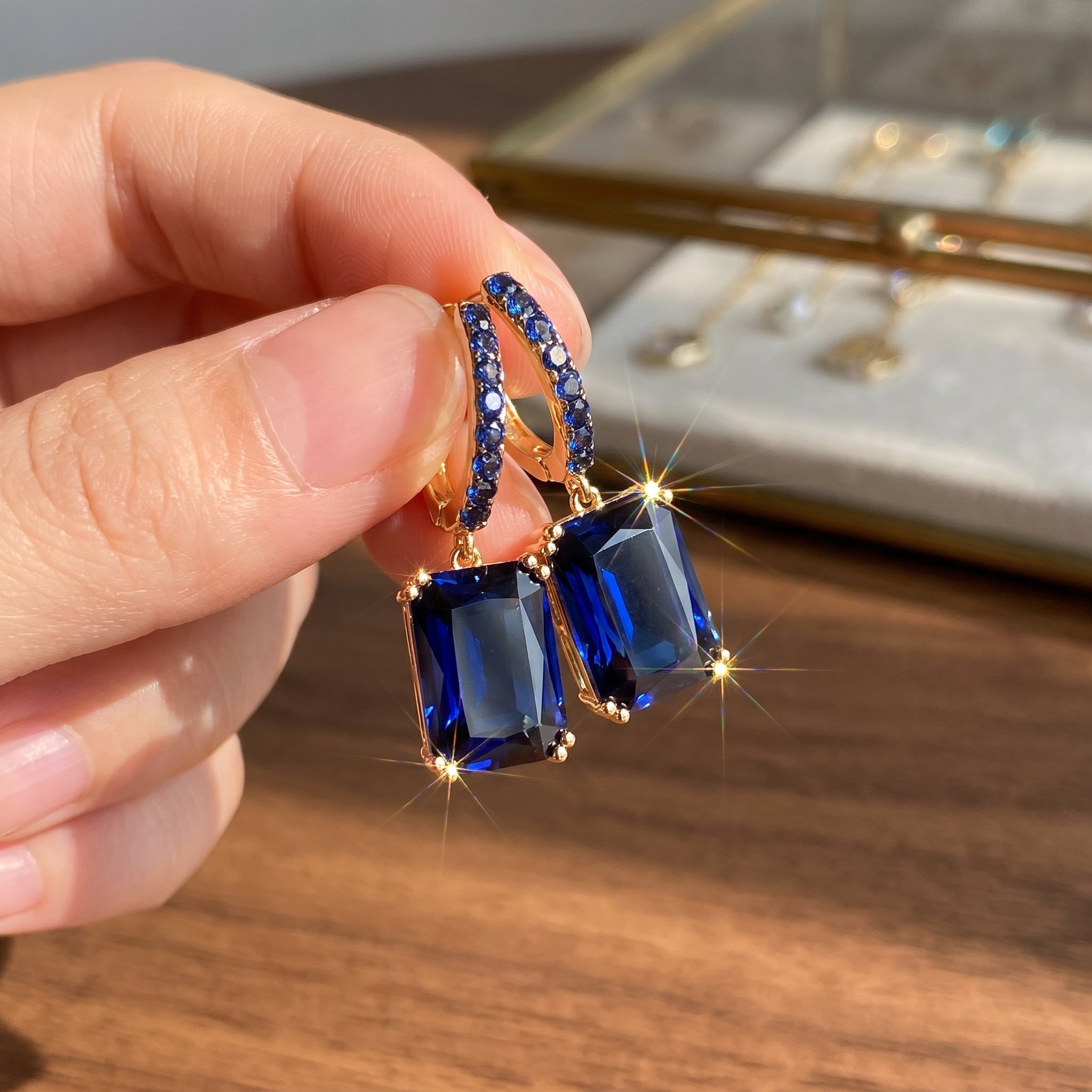 ⚡ 90% OFF Flash Sale: The Royal Midnight: Sapphire-Hued Moissanite Drop Earrings