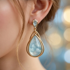 Ethereal Azure Teardrop Gold Earrings