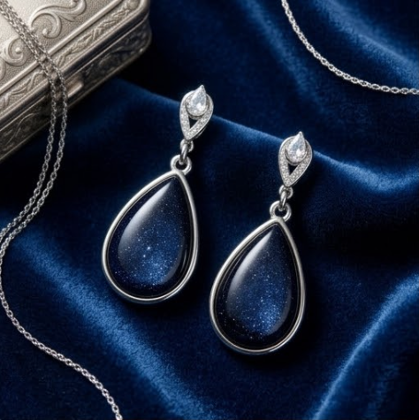 Midnight Starlight Blue Sandstone Drop Earrings