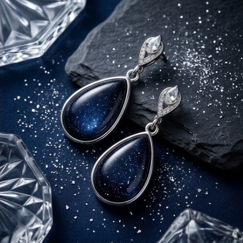 Midnight Starlight Blue Sandstone Drop Earrings