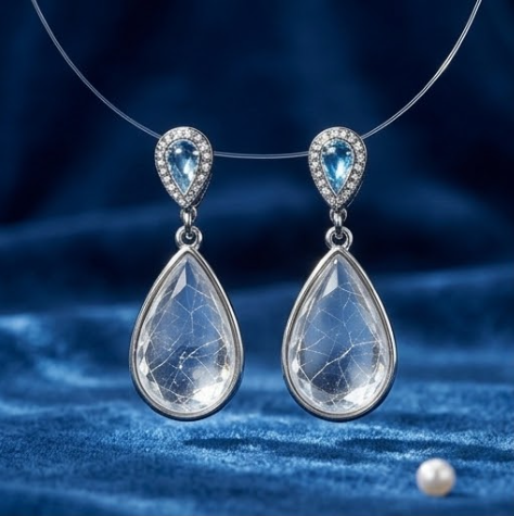 Luminous Cracked Crystal and Azure Teardrop Earrings