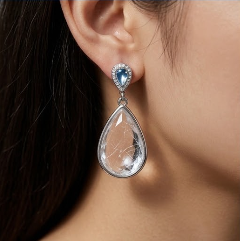 Luminous Cracked Crystal and Azure Teardrop Earrings
