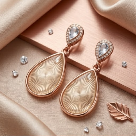 Rose Gold Radiant Sunburst Teardrop Earrings