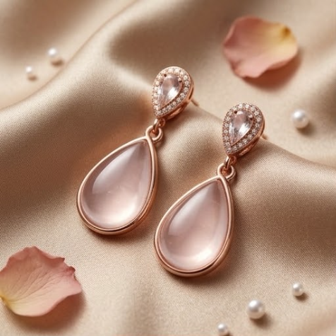 Blush Pink Cabochon Teardrop Earrings