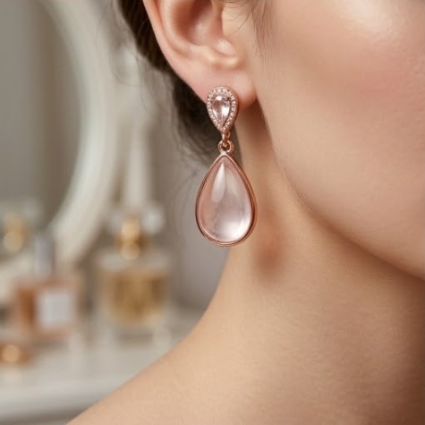 Blush Pink Cabochon Teardrop Earrings