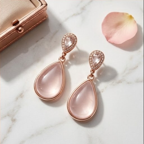 Blush Pink Cabochon Teardrop Earrings